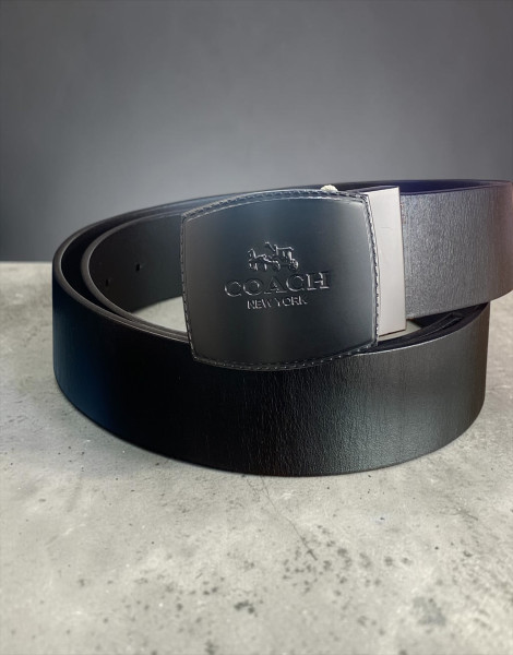 Coach New York Men's Reversible Leather Plaque Belt – Black & Dark Brown