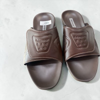 Balenciaga Brown BB Shield Embossed Luxury Men’s Slides – Designer Leather Slip-Ons