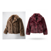 Burgundy Cropped Faux Fur Jacket – Unisex Luxury Streetwear Shaggy Winter Coat